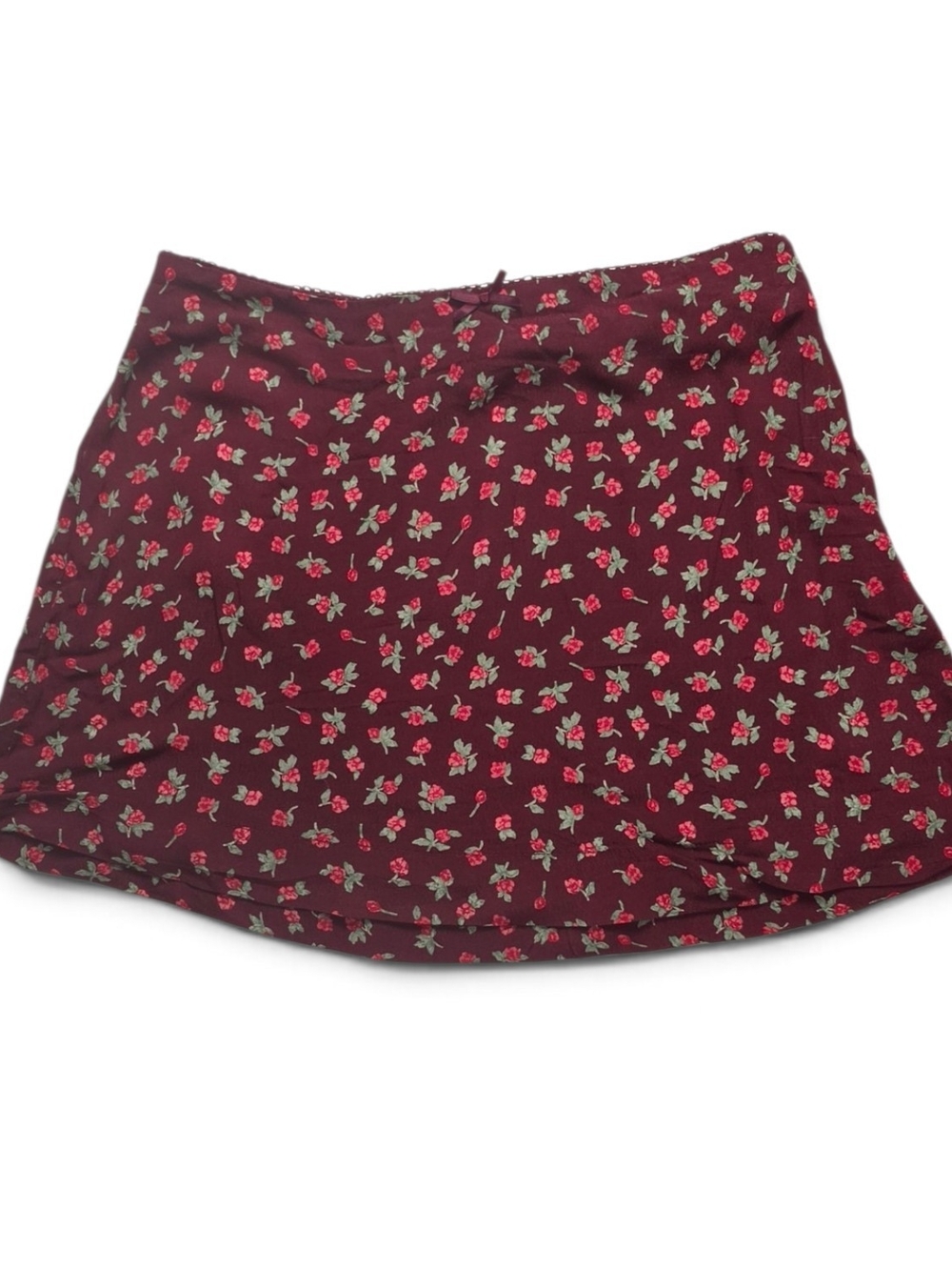 Cotton On Burgundy Floral Rose Mini Slip Skirt Side Zip Coquette Romantic Size 4
